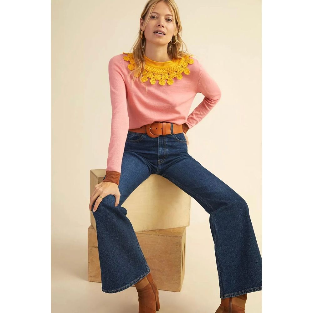 New Anthropologie Stella Pardo Embroidered Lace Wool Sweater Size Xs
